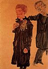 Egon Schiele Canvas Paintings - Two Guttersnipes